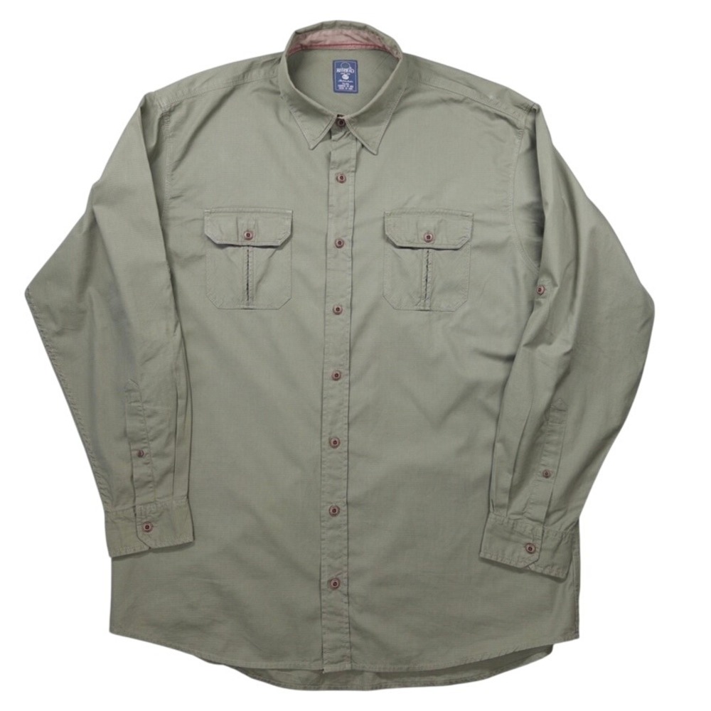 RedHead Button Down Shirt Mens XLT Green Ripstop Cotton Long Sleeve Utility Work